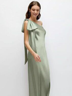 Dessy Group One-Shoulder Bias-Cut Satin Maxi Dress - Sage